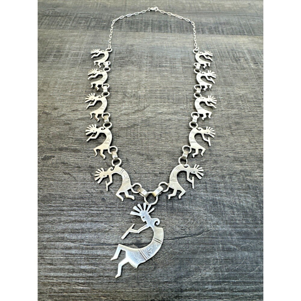 Amazing Vtg Navajo Sterling Silver Kokopelli Necklace Native American 22”